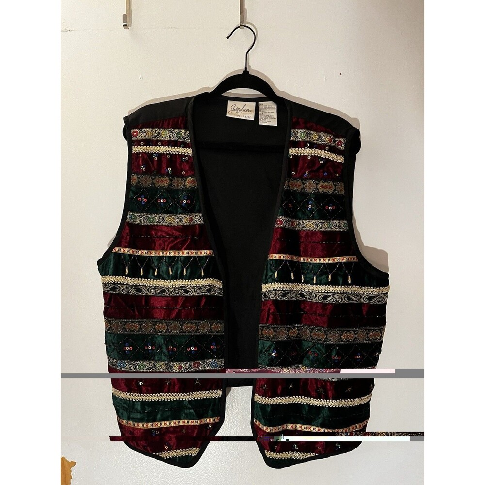 Vintage Jaclyn Smith Beaded Velvet Patchwork Vest - Plus Size 18W